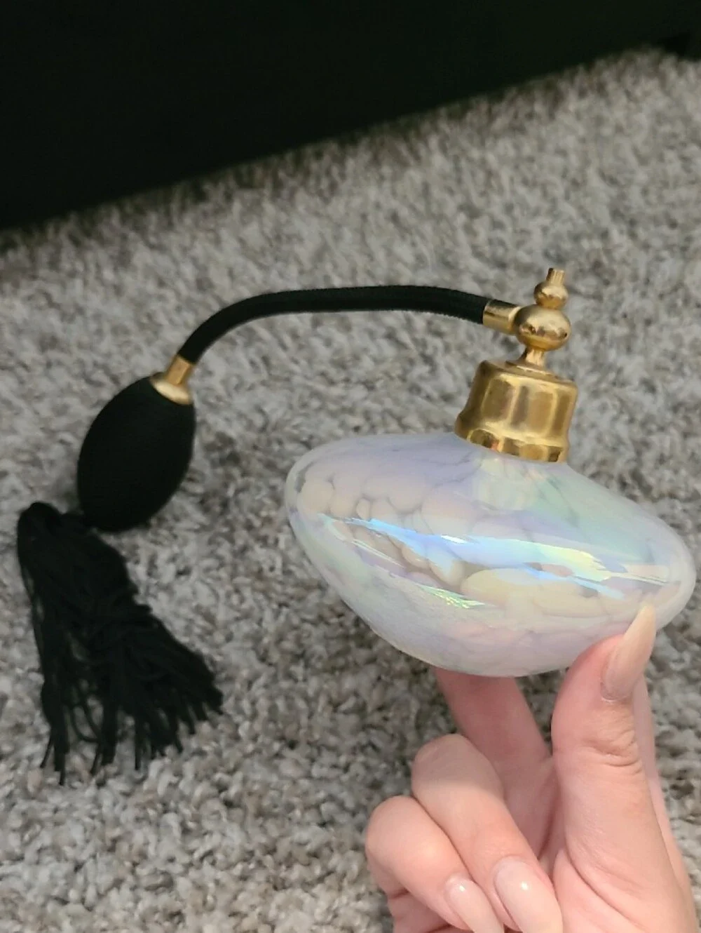 Iridescent Glass Atomizer Bottle with Black Tassel